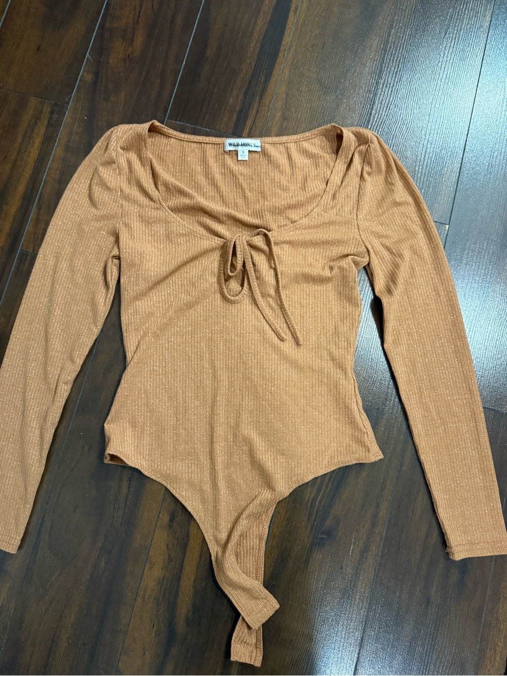 wild fable Rust-Tone Ribbed Tie-Front Long Sleeve Bodysuit